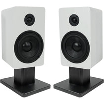RockShelf 58W White 5.25" Home Bookshelf Speakers+8" Speaker Stands