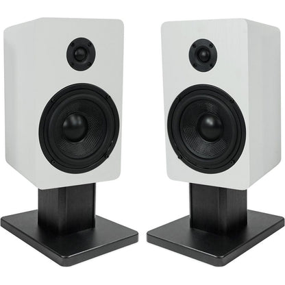 RockShelf 58W White 5.25" Home Bookshelf Speakers+8" Speaker Stands
