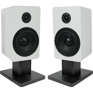 2) Rockville RockShelf 58W White 5.25" Home Bookshelf Speakers+8" Speaker Stands