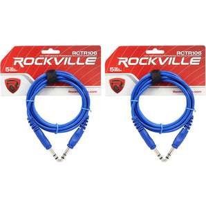 2 Rockville RCTR106BL Blue 6' 1/4'' TRS to 1/4'' TRS Cable 100% Copper