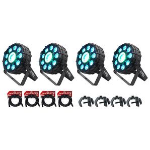 4) Chauvet DJ FX Par 9 DMX Multi-Effect LED, SMD RGB+UV Par Lights+Cables+Clamps