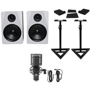 (2) Rockville APM8W 8" Powered USB Studio Monitors+Stands+Pads+Condenser Mic