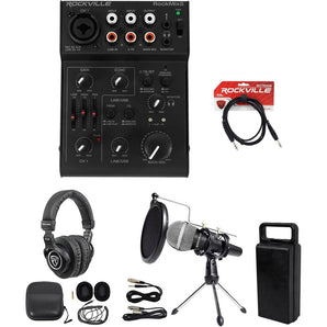 Rockville 1-Person Podcast Podcasting Recording Kit w/Mic+Stand+Headphones