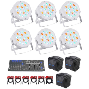 (6) Rockville RockPAR50 LED RGB DMX PAR Can Wash Lights+Controller+Cables+Bags