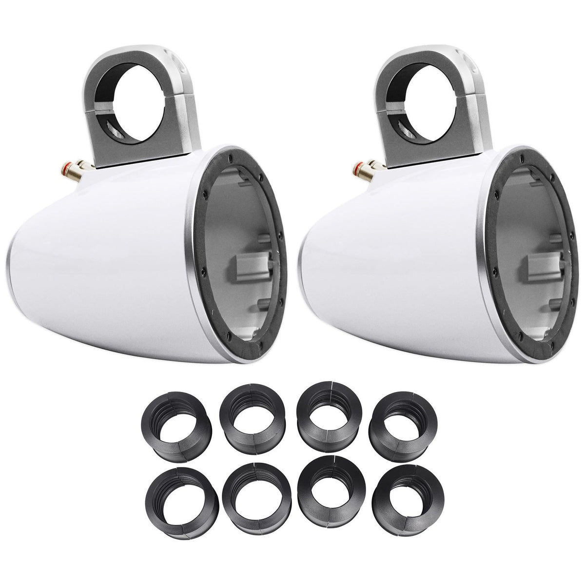Pair 8" White Marine Wakeboard Tower Enclosures with Adapter Pack