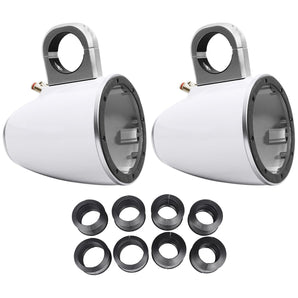 Pair Kicker 43KMTES8W White Marine 8" Wakeboard Tower Enclosures+Adapters KMTES8