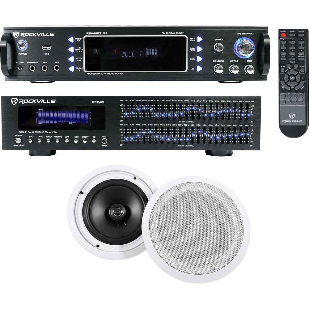 Home Theater Bluetooth Receiver+Equalizer EQ+(2) 8" Ceiling Speakers