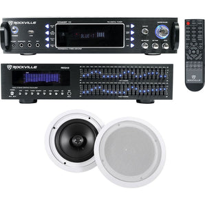 Rockville Home Theater Bluetooth Receiver+Equalizer EQ+(2) 8" Ceiling Speakers