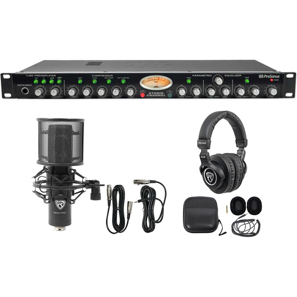 StudioChannel Tube Mic Preamp with RCM PRO Condenser Mic and Headphones