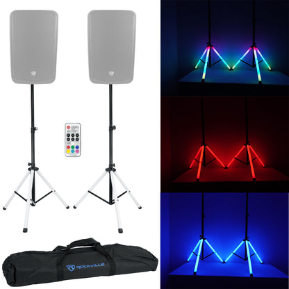 (2) RPG10BT 10" Powered 600W DJ PA Speakers + Bluetooth + LED Stands + Cables