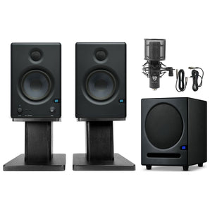 2 Presonus Eris E4.5 Powered 4.5" Studio Monitors+Stands+8" Subwoofer+Microphone