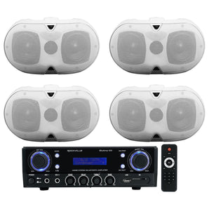 Rockville BLUAMP 100 Home Stereo Receiver Amplifier+(4) White Dual 4" Speakers