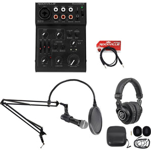 Rockville 1-Person Gaming Twitch Live Stream Recording Kit Mic+Boom+Headphones