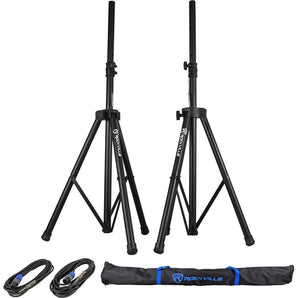 2) Rockville Tripod DJ Speaker Stands+Cables+Scrim Werks Black Covers+Carry Case