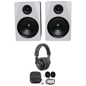 (2) Rockville APM8W 8" Powered USB Studio Monitors+Stands+Pads+Mic+Headphones