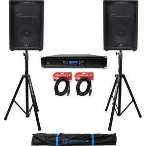 (2) JBL JRX212 12" 1000 Watt DJ PA Speakers+Power Amplifier+Stands+Cables