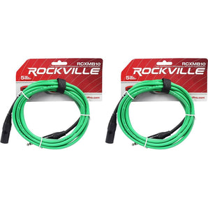 2 Rockville RCXMB10-G Green 10' Male REAN XLR to 1/4'' TRS Balanced Cables