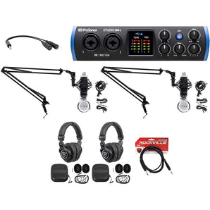 2-Person Podcast Podcasting Recording Kit w/Presonus STUDIO 24C Interface+Booms