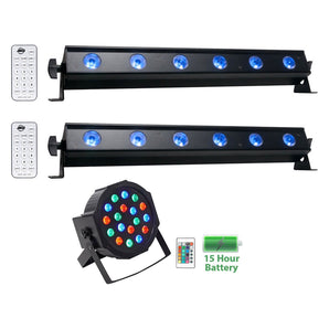 (2) American DJ ADJ UB 6H 22.5" RGBAW+UV DMX Wash Light Bars+Battery Par Light