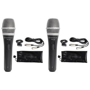 2 Rockville RMP-XLR Dynamic Cardioid Pro Microphones + 10' XLR Cables+2 Clips