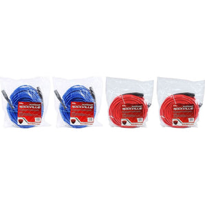 4 Rockville 100' Female to Male REAN XLR Mic Cable (2 Red and 2 Blue)