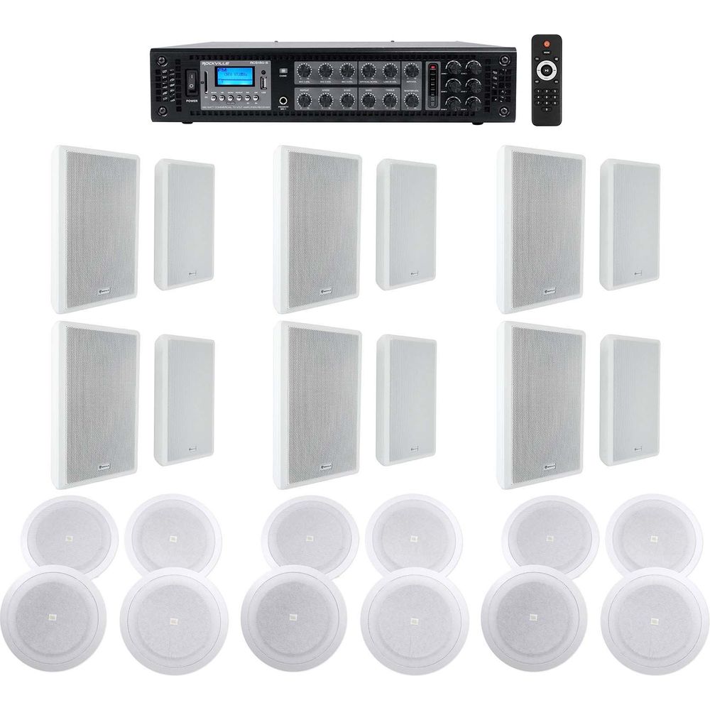 6-Zone Amplifier + (12) White Wall + (2) JBL 8128 8" Ceiling Speakers