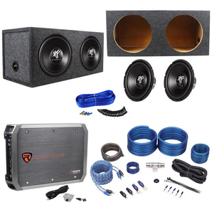 2) Hifonics HFX12D4 12" 1600w Car Subwoofers+Sealed Sub Box+Mono Amplifier+Wires