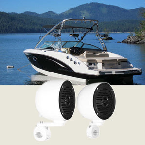 (2) Rockville MS40B White 4" 200 Watt Marine Wakeboard Tower Boat Speakers