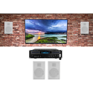 Technical Pro RX113 Home Theater Amplifier Receiver+4) 5.25" White Wall Speakers