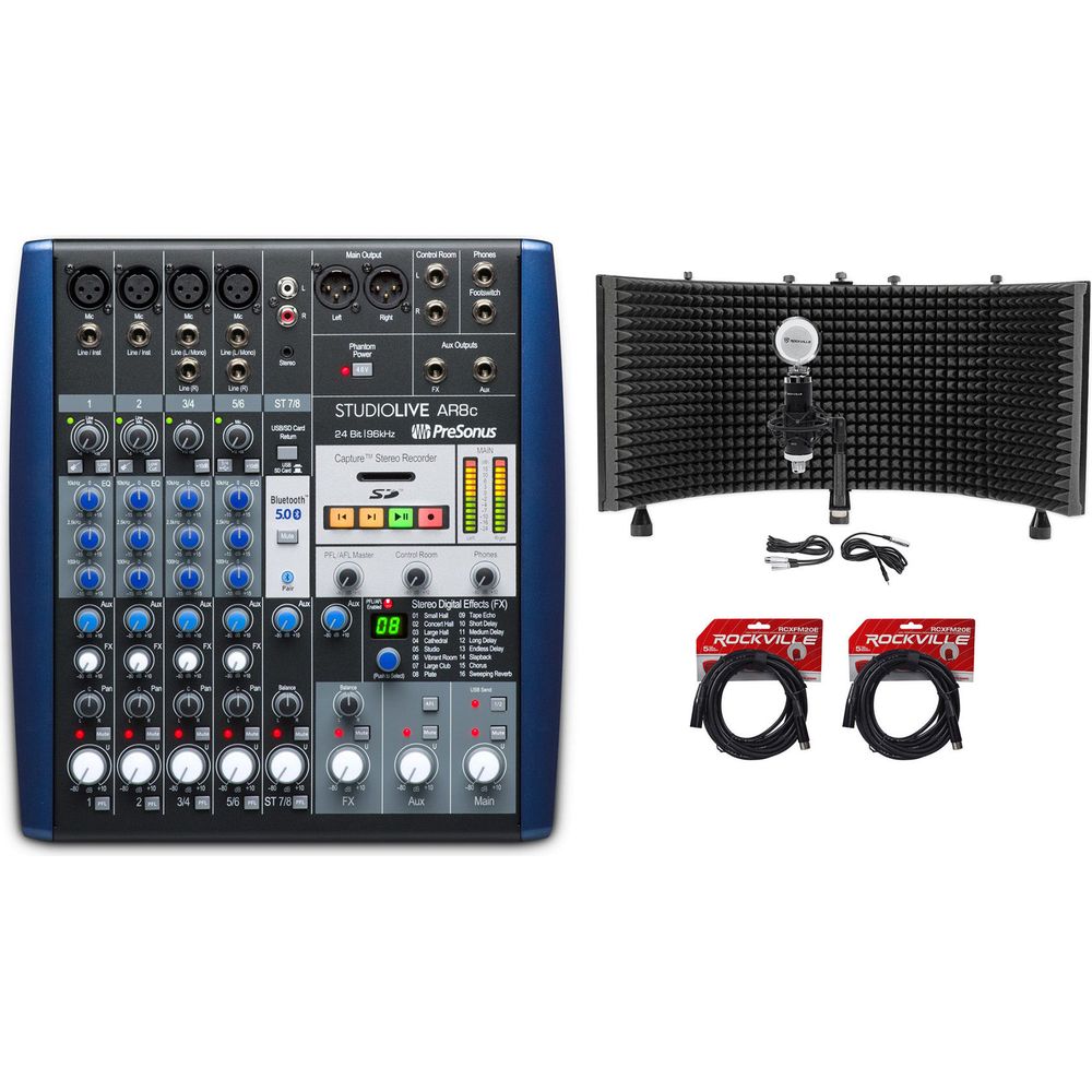 StudioLive AR8c Mixer + RCM03 Microphone + RockShield 3 Isolation Shield
