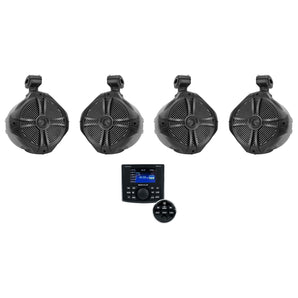 Rockville RGHR-ZA 4 Zone Marine Bluetooth Stereo+(4) Black 8" Wakeboard Speakers
