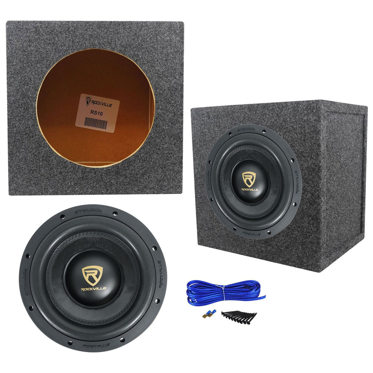 Rockville W10K9D2 10" 3200 Watt Car Audio Subwoofer + Sealed Sub Box Enclosure