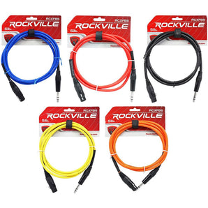 5 Rockville 6' Female Rean XLR to 1/4'' TRS  Cables (5  Colors)