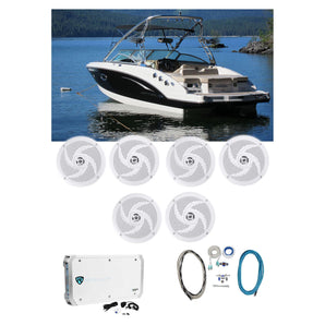 6 Rockville RSM65W 6.5" Waterproof Slim Marine Boat Speakers+6-Channel Amplifier
