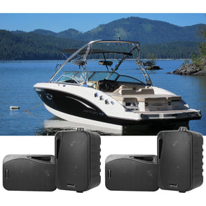 (4) Rockville HP4S-8 Black 4" Marine Box Speakers with Swivel Bracket For Boats