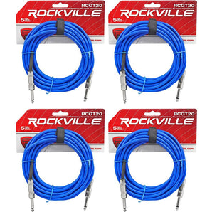 4 Rockville RCGT20BL 20'  1/4" TS to 1/4'' TS Guitar/Instrument Cable