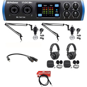 2-Person Podcast Podcasting Recording Kit w/Presonus STUDIO 26C Interface+Booms