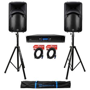 (2) Mackie C300Z 12" DJ PA Speakers Monitors+2-Channel Amplifier+Stands+Cables