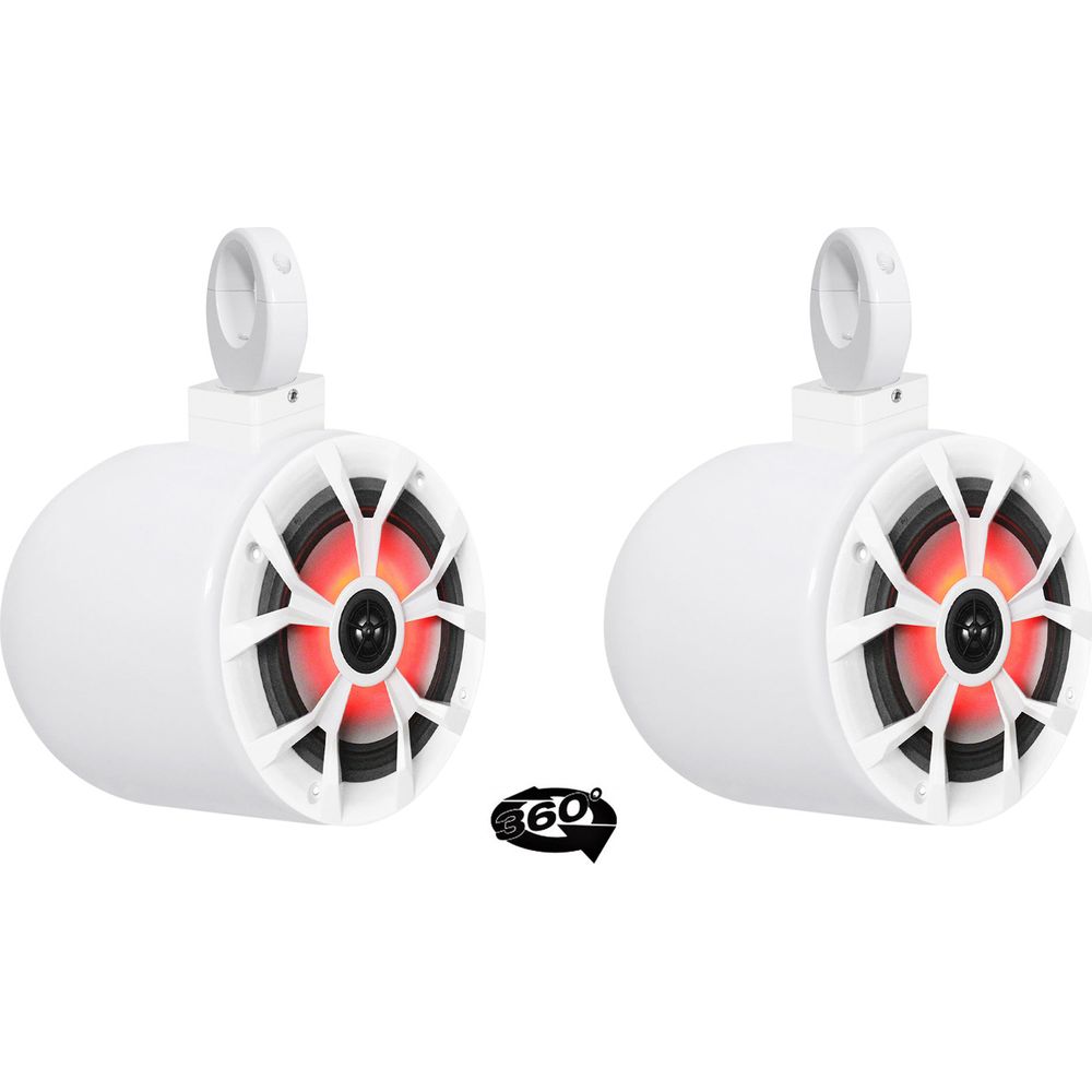(2) 700w 6.5" LED 360° Swivel White Aluminum Wakeboard Tower Speakers