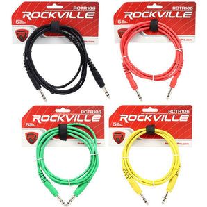 5 Rockville 6' 1/4'' TRS to 1/4'' TRS  Cable 100% Copper (5 Colors)