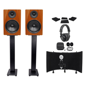 2 Rockville DPM6C 6.5"420w Active Studio Monitors+Stands+Headphones+Mic+Shield