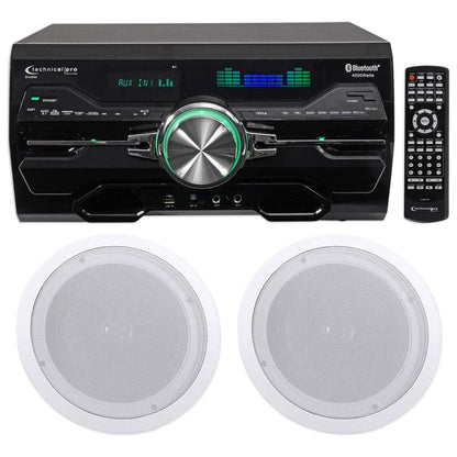 4000W Bluetooth DVD Receiver with (1) Pair 8" White In-Ceiling Speakers