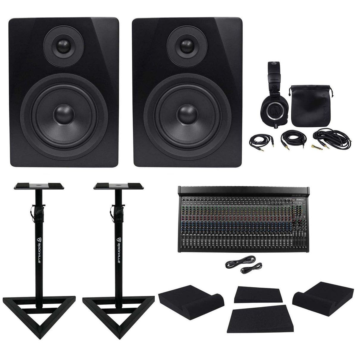 APM5B 5.25" Monitors+3204VLZ4 Mixer+ATH-M50X Headphones+RVSM1 Stands+Pads