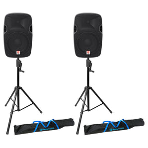 (2) Rockville SPGN128 12" Passive 1200W DJ PA Speakers+Crank-Up Speaker Stands