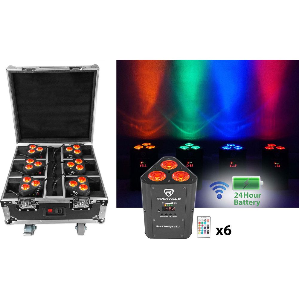 6 Rockville BEST PAR+BEST STRIP+ROCKWEDGE Wireless DMX Battery Lights+Controller