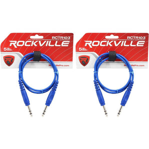 2 Rockville RCTR103BL Blue 3' 1/4'' TRS to 1/4'' TRS Cable 100% Copper