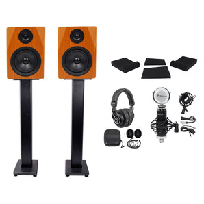 (2) Rockville DPM5C 5.25" 300w Dual Active Studio Monitors+Stands+Headphones and Mic