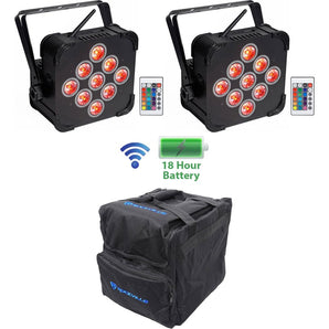 (2) Rockville BEST PAR 60 Rechargeable Wash Lights w/ Wireless DMX+RGBWA+UV+Bag