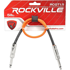 Rockville RCGT1.5O 1.5' 1/4'' TS to 1/4'' TS Instrument Cable-Orange 100% Copper