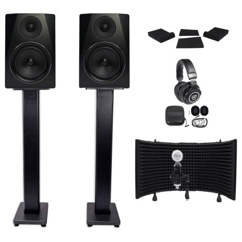 (2) APM6B 6.5" 350W Studio Monitors + Stands + Pads + Headphones + Mic + Shield